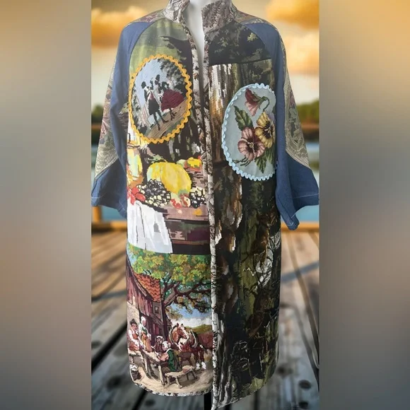 “Vintage Handmade Tapestry Duster Jacket – One Size Statement Coat Boho Artsy” - Picture 1 of 4